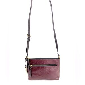 Fossil Brown Leather Small Crossbody Bag Purse Brass Key Lock Charm 7266